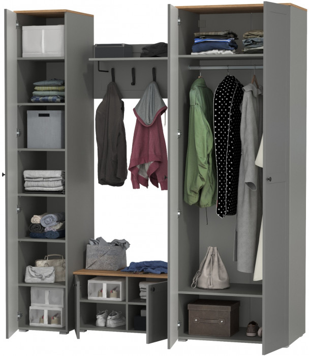 Остин Прихожая 43, цвет серый графит/дуб крафт золотой, ШхГхВ 200х54,3х229,6 см., универсальная сборка