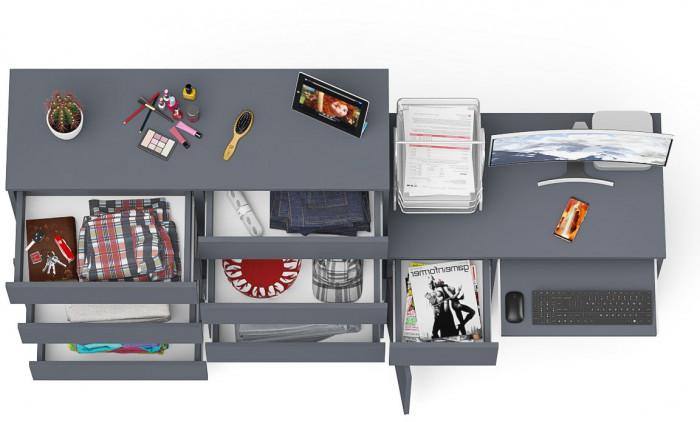 Мори компьютерный стол МС-1 левый + Комод МК1200.10, графит