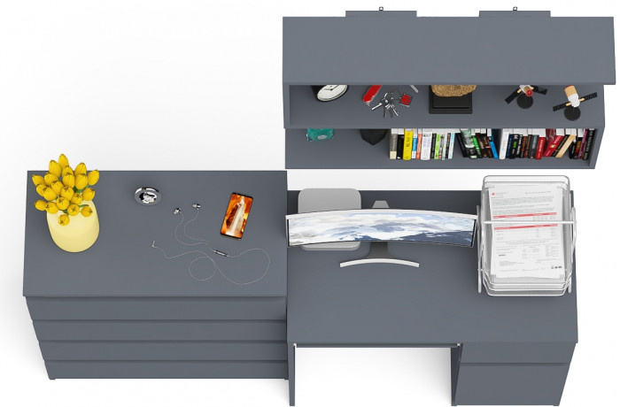 Мори компьютерный стол МС-1 правый + Комод МК800.4 + Полка 900, графит