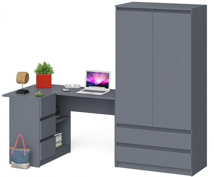 Мори компьютерный стол МС-16 левый + Шкаф МШ900.1, графит