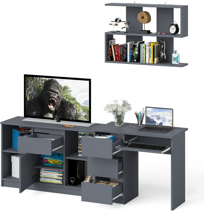 Мори компьютерный стол МС-6 левый + Тумба МТВ1204.1 + Полка 900, графит