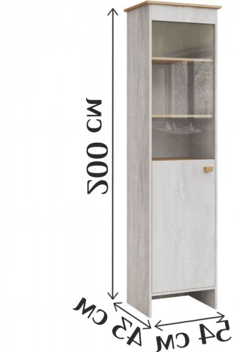 Пенал-витрина (правое исполнение) "Скандинавия" - Бетон пайн светлый/Дуб наварра