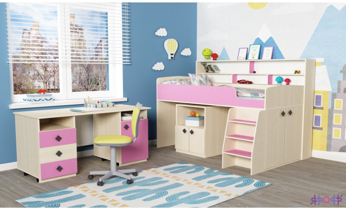 Кровать-чердак Малыш 5 (Дуб молочный/Венге)