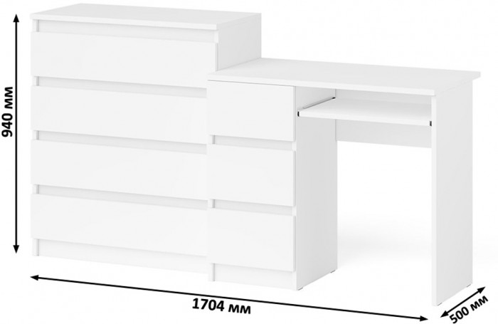 Мори Стол компьютерный МС-6 левый + Комод МК800.4, цвет белый, ШхГхВ 170,4х50х94 см., выдвижные ящики слева, НЕ универсальная сборка