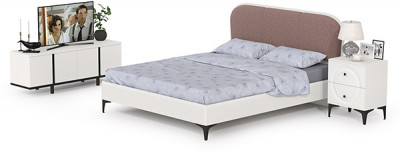 Валенсия Спальня № 12, цвет ЛДСП белый шагрень/чёрный/МДФ белый шагрень/ткань велутто 19, ортопед есть, сп. м. 1600х2000 мм., б/м