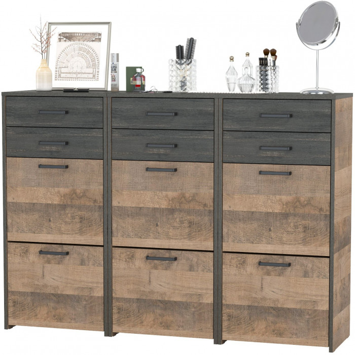 Трувор 13.241.06 Тумба для обуви 3 шт., цвет дуб гранж песочный/интра, ШхГхВ 150х37х106,9 см.