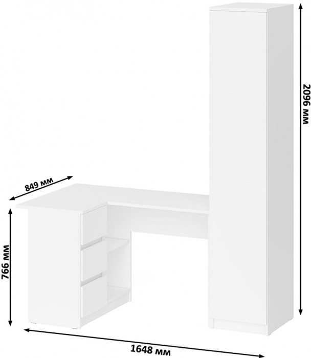 Мори компьютерный стол МС-16 левый + Пенал МШ400.1, белый