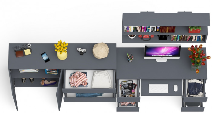 Мори компьютерный стол МС-2 + Комод МК1600.1 + Полка 1200, графит