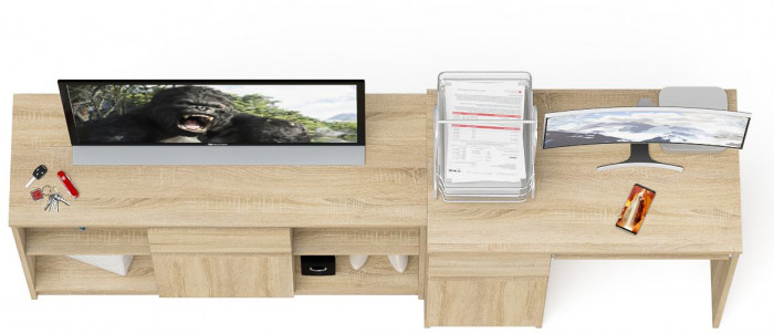 Мори Стол компьютерный МС-1 левый + Тумба МТВ1204.1, цвет дуб сонома, ШхГхВ 210,4х50х76,6 см., выдвижной ящик слева, НЕ универсальная сборка
