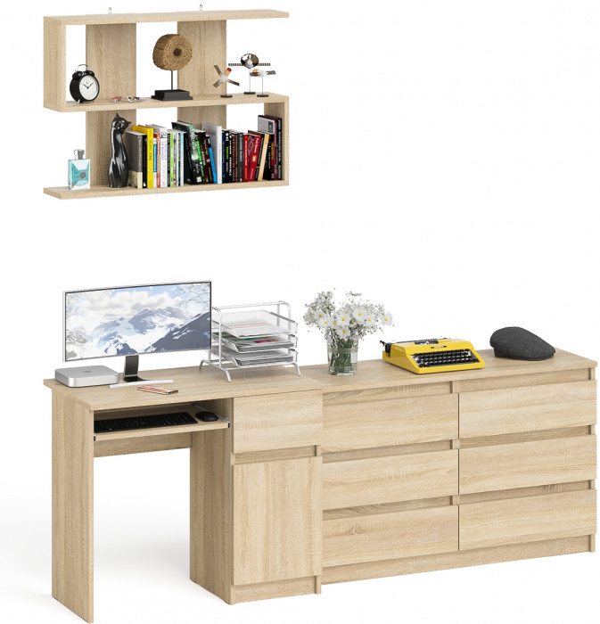 Мори Стол компьютерный МС-1 правый + Комод МК1200.6 + Полка 900, цвет дуб сонома, ШхГхВ 210,4х50х209,6 см., НЕ универсальная сборка