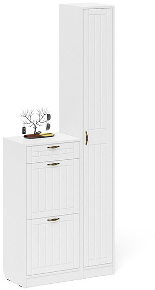 Прихожая П-6 Компоновка № 22, цвет белая шагрень/фасады МДФ белое дерево фрезеровка прованс, ШхГхВ 80х35х210 см., универсальная сборка