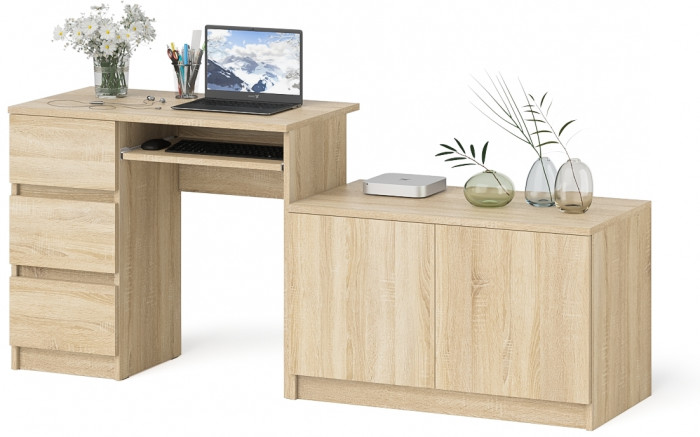 Мори Стол компьютерный МС-6 левый + Тумба МА900.1, цвет дуб сонома, ШхГхВ 180,4х50,4х76,6 см., выдвижные ящики слева, НЕ универсальная сборка