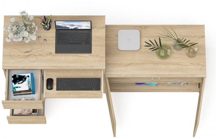 Мори Стол компьютерный МС-6 левый + Тумба МА900.1, цвет дуб сонома, ШхГхВ 180,4х50,4х76,6 см., выдвижные ящики слева, НЕ универсальная сборка