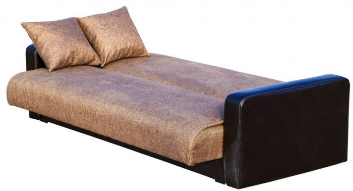 Раскладной диван-кровать, прямой, книжка, цвет коричнево-черный, кожа/рогожка, Лондон 120х190