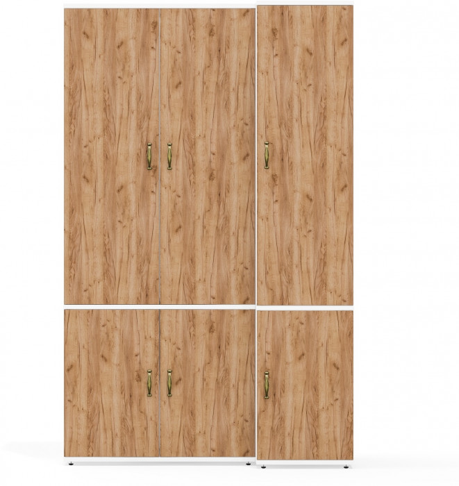 Лидер-8 Модуль Пенал МД 23Б + Шкаф МД 20Б, белый шагрень/крафт золото