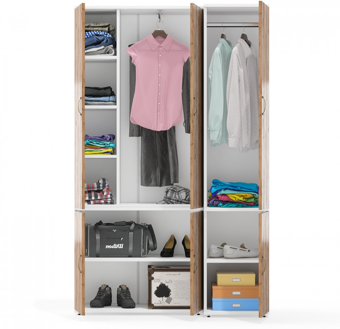 Лидер-8 Модуль Пенал МД 23Б + Шкаф МД 20Б, белый шагрень/крафт золото