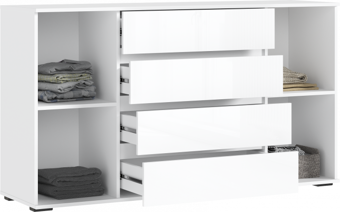 Норд Комод 2 двери 4 ящика (1600), Белый глянец/Белый