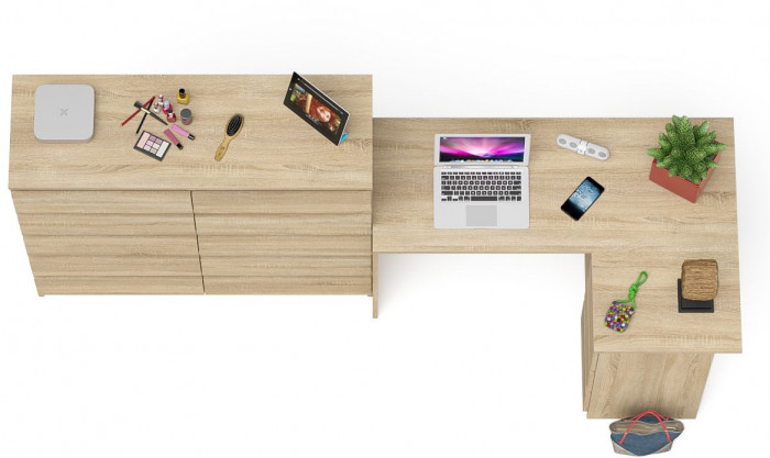 Мори Стол компьютерный МС-16 правый + Комод МК1200.10, цвет дуб сонома, ШхГхВ 244,8х84,9х115 см., выдвижные ящики справа, НЕ универсальная сборка