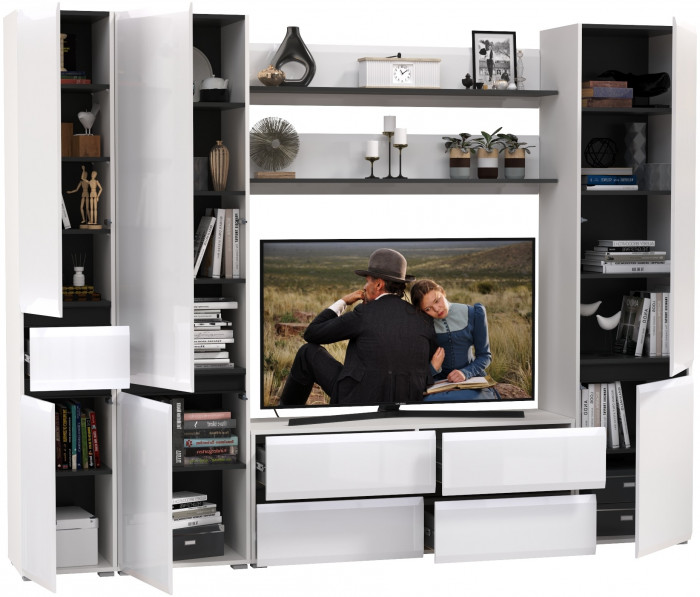 Сидней Комплектация № 063, корпус: белый/чёрный/фасады: МДФ белый глянец