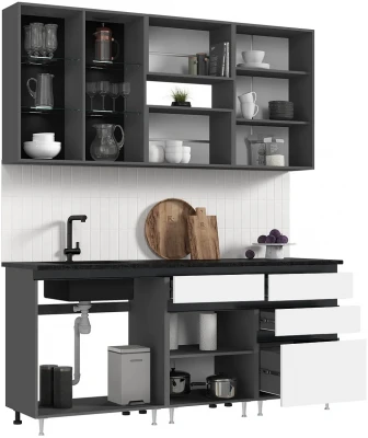 Кухня Техно-6 2,0м Графит/Белый снег софт/Графит софт