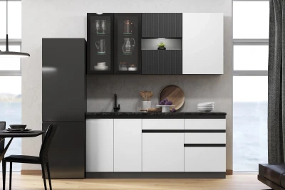 Кухня Техно-6 2,0м Графит/Белый снег софт/Графит софт