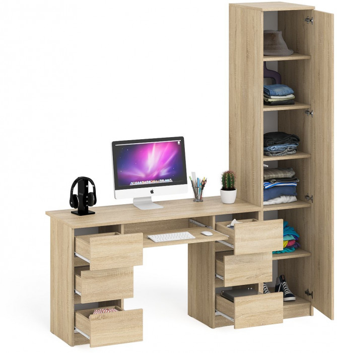 Мори компьютерный стол МС-2 + Пенал МШ400.1, дуб сонома