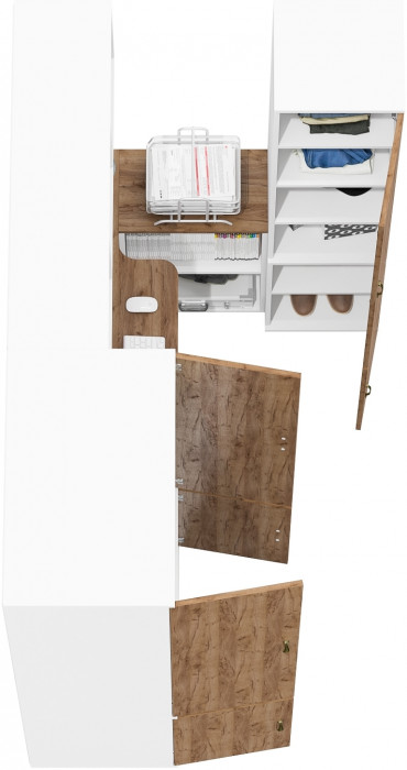 Лидер-8 Шкаф МД 19Б + Стол + Полка + Пенал 22Б, цвет белый шагрень/крафт золото, ШхГхВ 285х50/37,5х75/190 или 195х120х75/190 см., НЕ ун.сб.