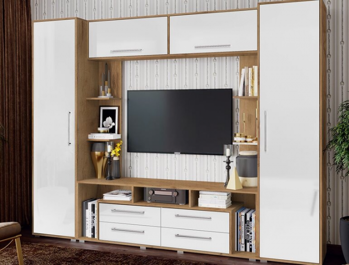 Гостиная Гармония Белый глянец холодный/дуб крафт