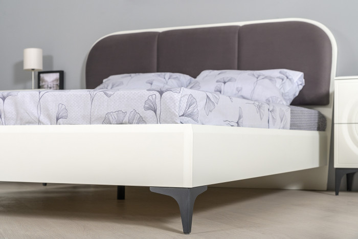 Валенсия Спальня № 18, цвет ЛДСП белый шагрень/МДФ белый шагрень/ткань велутто 19, ортопед есть, сп. м. 1600х2000 мм., б/м