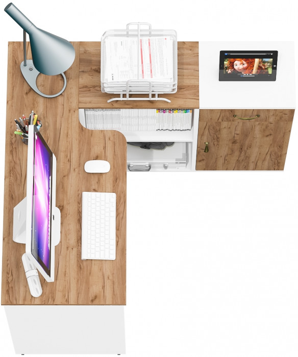 Лидер-8 Стол + Тумба МД 3.15, белый шагрень/крафт золото