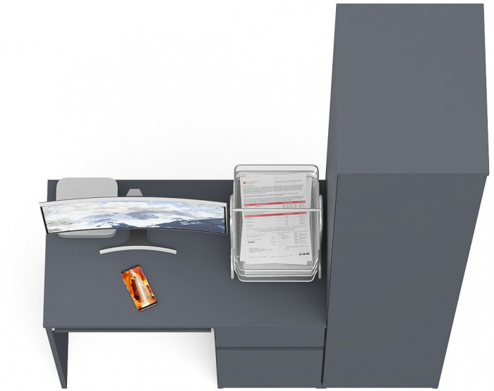 Мори компьютерный стол МС-1 правый + Пенал МШ400.1, графит