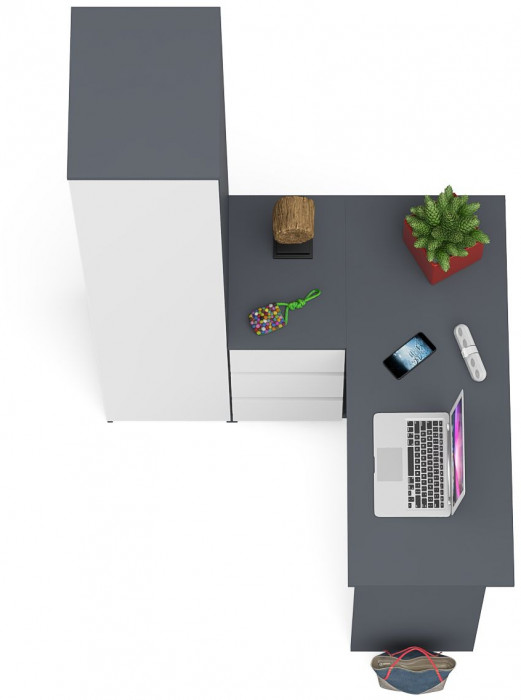 Мори компьютерный стол МС-16 левый + Пенал МШ400.1, графит/белый