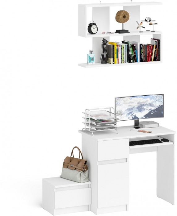 Мори Стол компьютерный МС-1 левый + Тумба ТМП400.1 + Полка 900, цвет белый, ШхГхВ 130,4х50х209,6 см., НЕ универсальная сборка