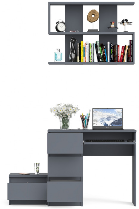 Мори компьютерный стол МС-6 левый + Тумба ТМП400.1 + Полка 900, графит