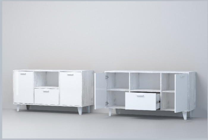 Эго Тумба Т-2 НГ (Глянец Белый/Бетон Светлый)