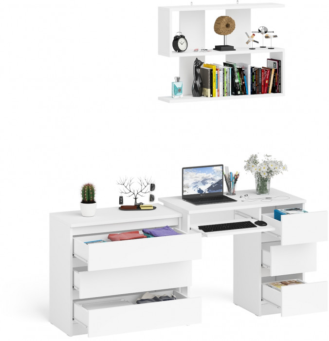 Мори Стол компьютерный МС-6 правый + Комод МК800.1 + Полка 900, цвет белый, ШхГхВ 170,4х50х209,6 см., НЕ универсальная сборка