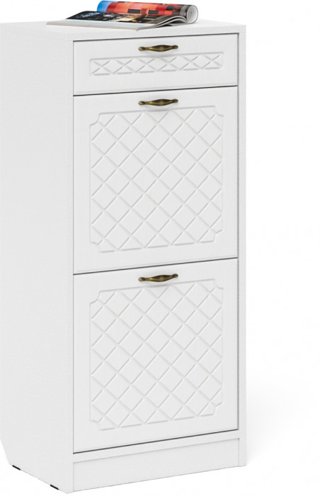 Прихожая П-6 Компоновка № 18, белая шагрень/фасады МДФ белое дерево фрезеровка ромб