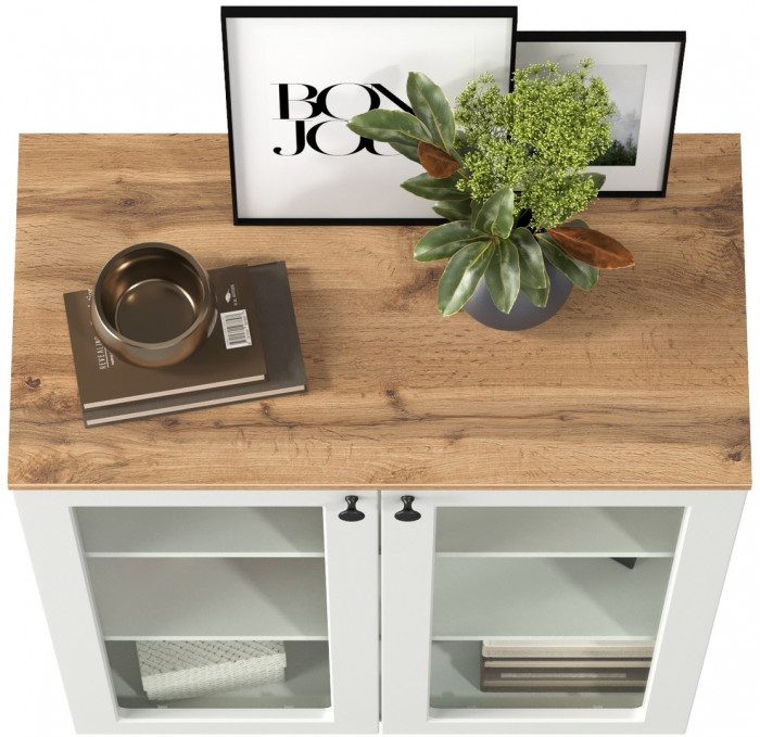 Остин 16.394.01 Шкаф-витрина(тумба), цвет белый шагрень/дуб крафт золотой, ШхГхВ 80х41,9х99,3 см.