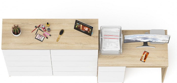 Мори компьютерный стол МС-1 левый + Комод МК1200.10, дуб сонома/белый