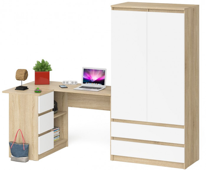 Мори компьютерный стол МС-16 левый + Шкаф МШ900.1, дуб сонома/белый