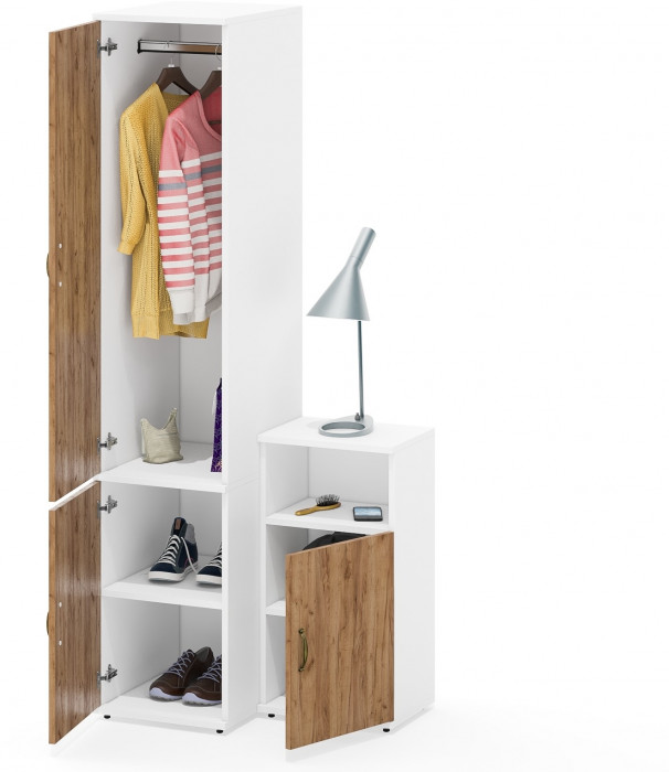 Лидер-8 Пенал МД 23Б + Тумба МД 3.19, цвет белый шагрень/крафт золото, ШхГхВ 80х50х190 см., универсальная сборка