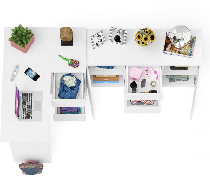 Мори Стол компьютерный МС-16 правый + Комод МК1200.3, цвет белый, ШхГхВ 244,8х84,9х76,6 см., выдвижные ящики справа, НЕ универсальная сборка