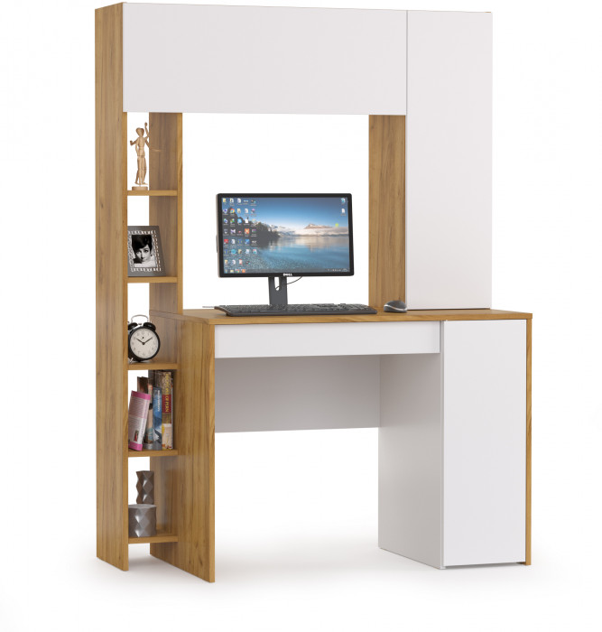 Стол компьютерный Комфорт 12.71, цвет дуб золотой/белый, ШхГхВ 116,7х60,2х165,4 см., НЕ универсальная сборка