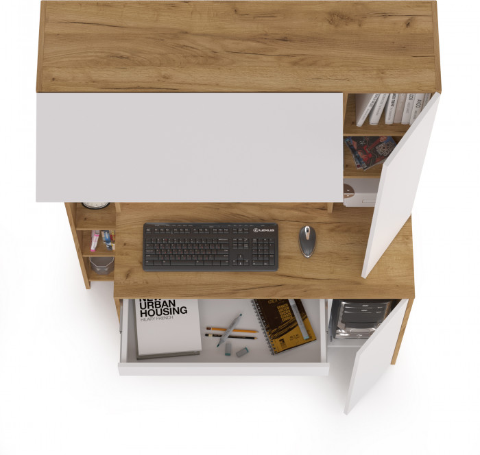 Стол компьютерный Комфорт 12.71, цвет дуб золотой/белый, ШхГхВ 116,7х60,2х165,4 см., НЕ универсальная сборка