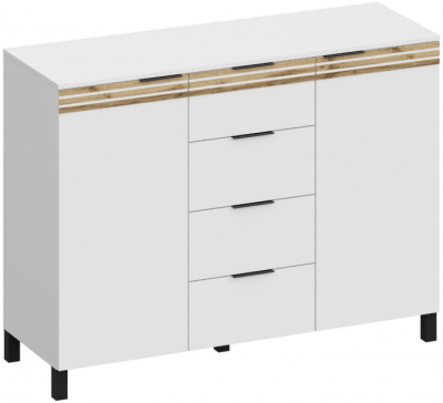 Комод 2 двери/4 ящика КМ-4103, Белый/Профиль МДФ Дуб вотан