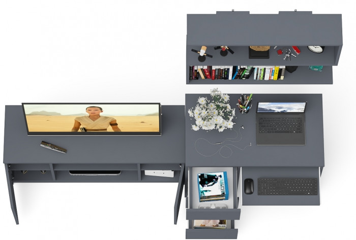 Мори Стол компьютерный МС-6 левый + Тумба МТВ1200.1 + Полка 900, цвет графит, ШхГхВ 210,4х50х209,6 см., НЕ универсальная сборка