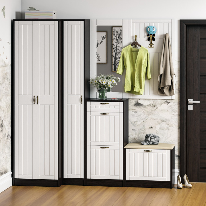 Прихожая П-6-350 Пенал, венге/фасады МДФ белое дерево фрезеровка прованс