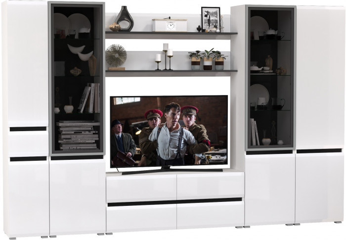 Сидней Комплектация № 064, корпус: белый/чёрный/фасады: МДФ белый глянец