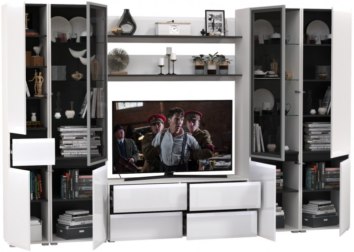 Сидней Комплектация № 064, корпус: белый/чёрный/фасады: МДФ белый глянец