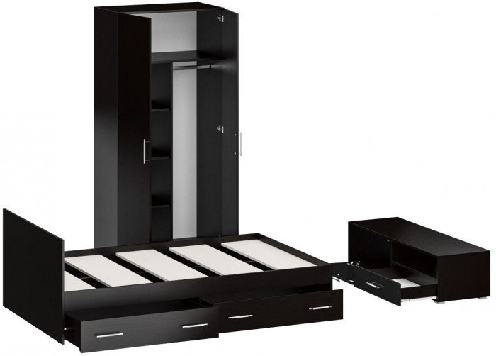Спальня Стандарт 3-1200Я, венге/фасады ТВ тумбы МДФ чёрный глянец